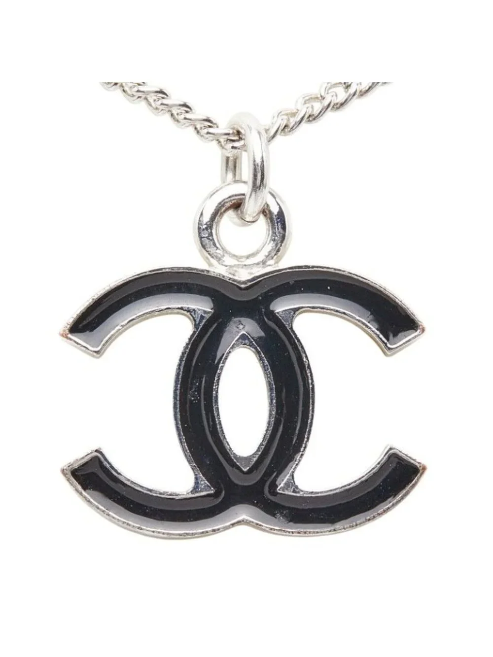 Chanel CC Logo Necklace Silver and Black Metal - Picture 2 of 6